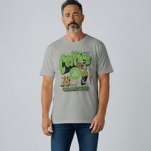 Boston Celtics 18-time Champions Graphic T-Shirt NWT Men's Sz 2XL Gray Sporty